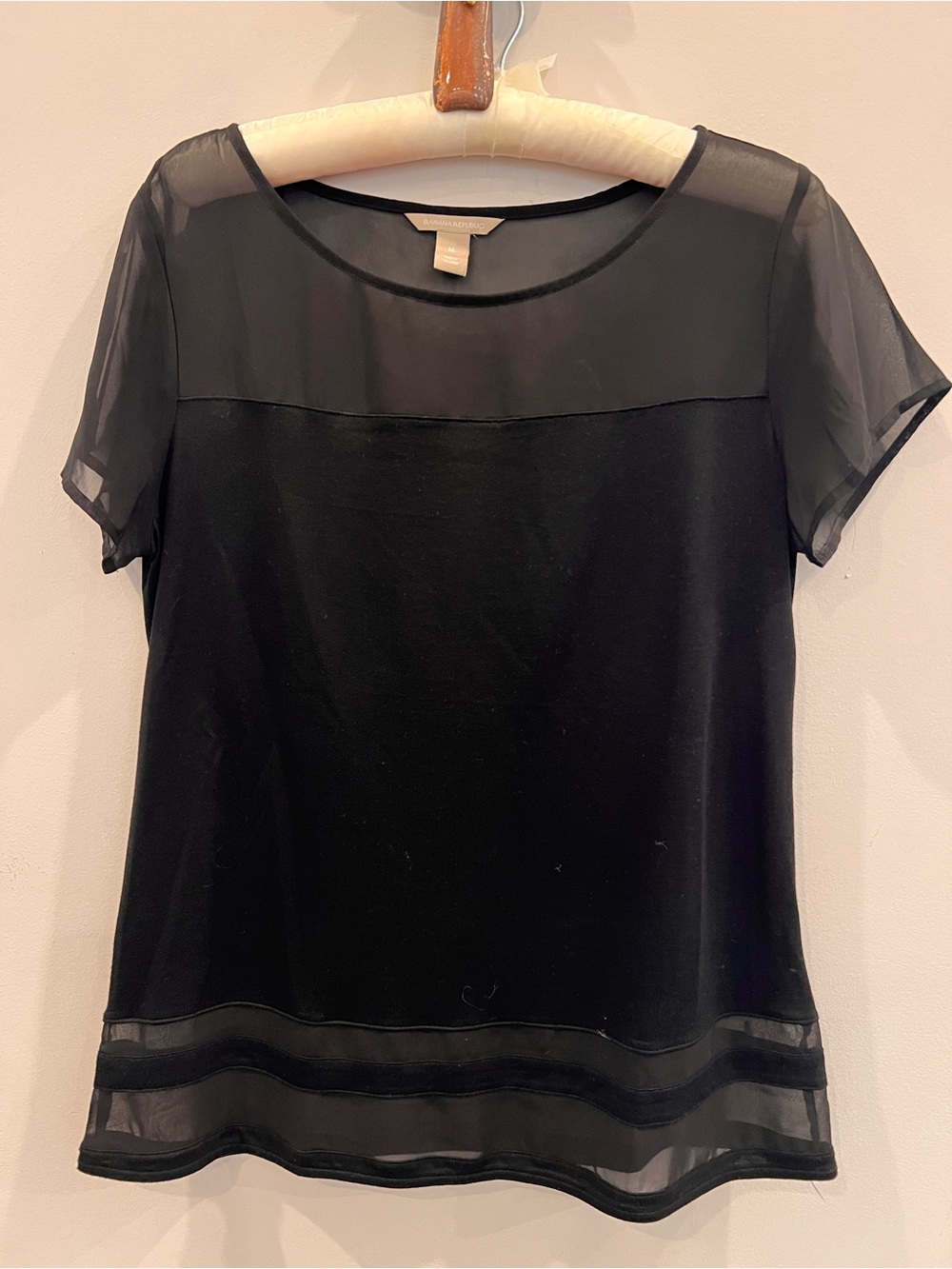 Banana Republic Black Sheer and Jersey knit Panel Short Sleeve Top